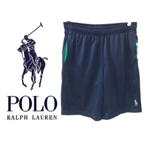Polo Ralph Lauren Boy's Navy Blue & Neon Green Mesh Athletic Shorts Sz L